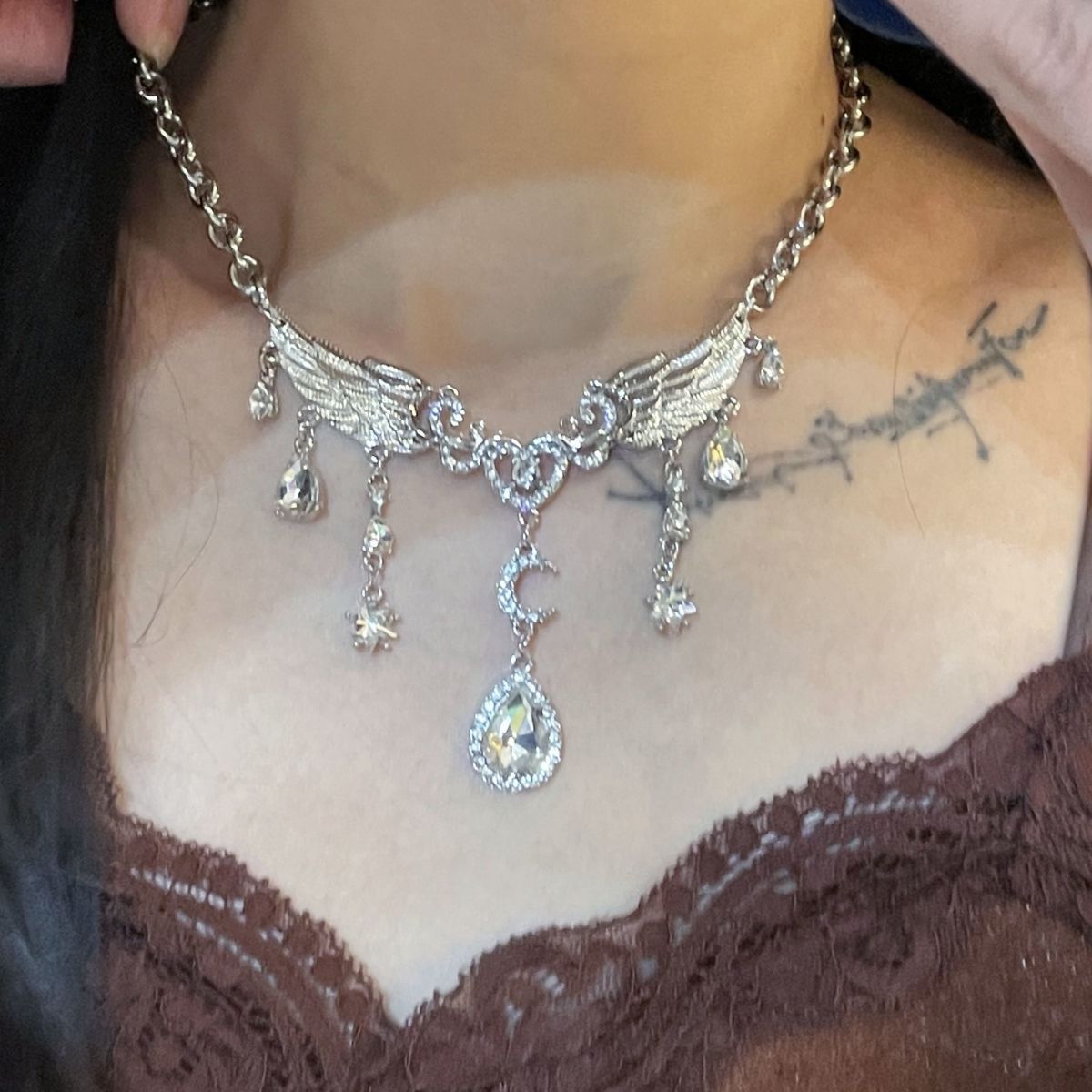 【 Hot Selling In Store 】 Sweet And Cool, Niche Design, Angel Wings, Zircon Tassel Fairy Necklace, Collarbone Chain,_ipsvogv.com