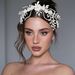 Handmade Crystal Bridal Hair Comb With Floral Leaf Design, Silver Rhinestone Hair Accessory For Women, Perfect For Weddings And Special Occasions_ipsvogv.com