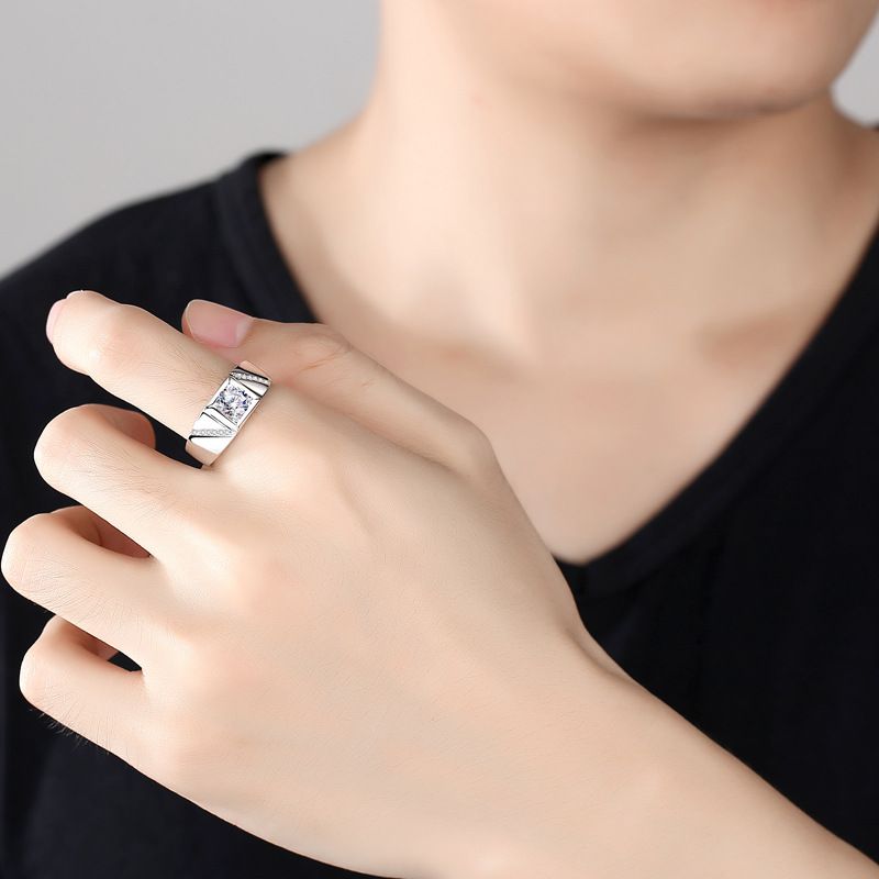Sterling Silver Psychic Men's Ring Fashion Domineering Moissanite Ring Platinum Plated Wide Face Finger Ring_ipsvogv.com