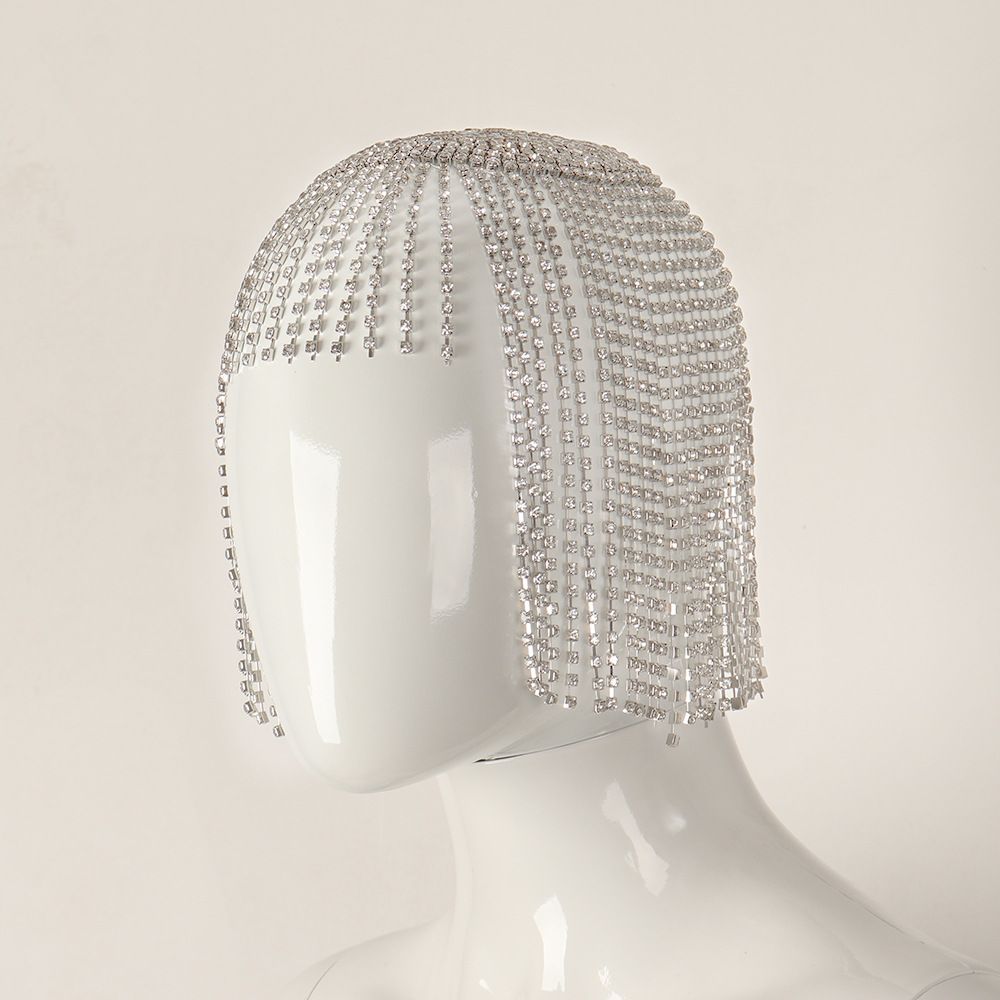 Hair accessories Bohemian exaggerated full diamond rhinestone retro ethnic style long tassel bridal headdress_ipsvogv.com