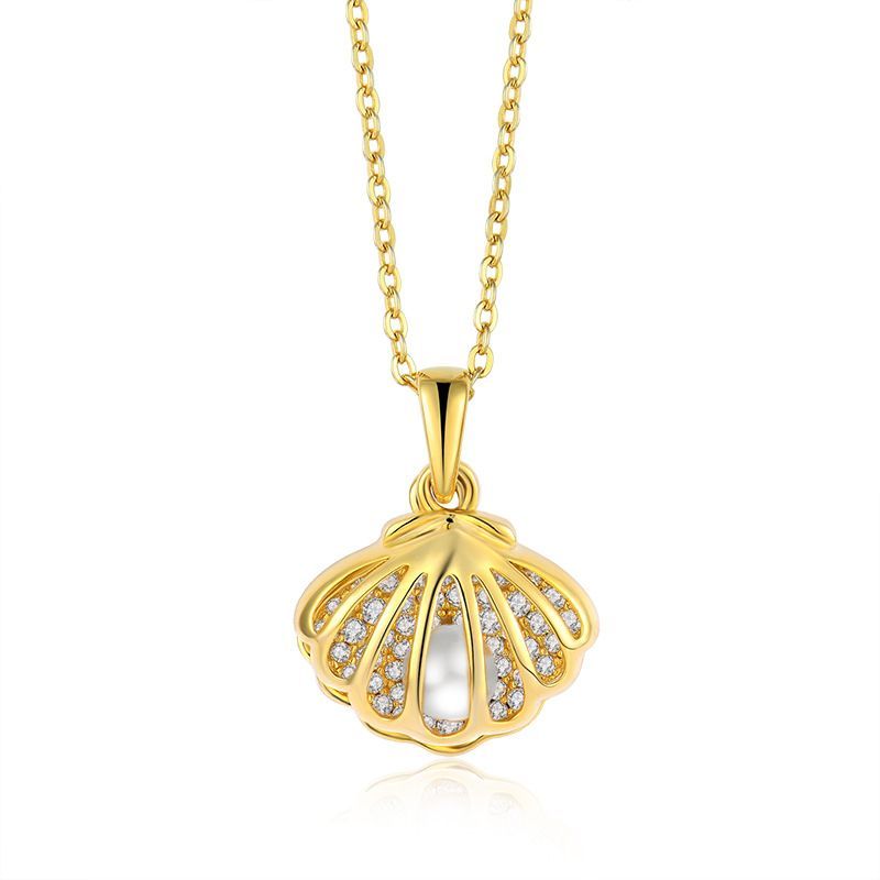 Micro Inlaid Freshwater Pearls Zircon Shell Necklace Pendant For Women, Openable And Closable S Sterg Sier Withgold_ipsvogv.com