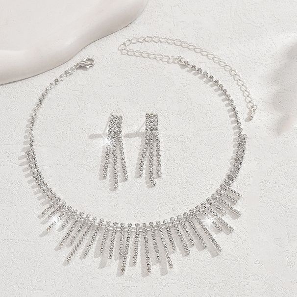 Women’s Jewelry Set Fashion High End Luxury Super Shiny Full Diamond Rhinestone Necklace Earrings Set Bridal Jewelry Four Piece Wedding Accessories_ipsvogv.com