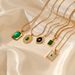 French Retro Emerald & Mother Of Pearl Necklace - Stainless Steel/Titanium Steel Geometric Pendant For Women_ipsvogv.com