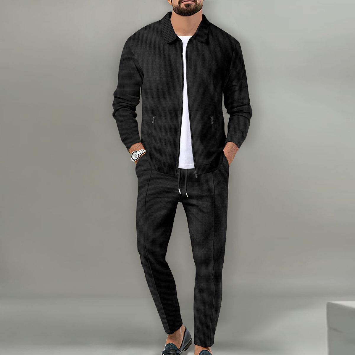 Men's Clothing 2025 New Autumn Style Youth Waffle Zipper Pocket Lapel Slim Cardigan Men's Jacket Suit_ipsvogv.com