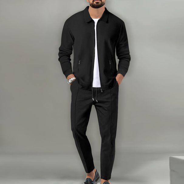 Men's Clothing 2025 New Autumn Style Youth Waffle Zipper Pocket Lapel Slim Cardigan Men's Jacket Suit_ipsvogv.com