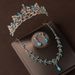 Crown tiara three piece set sky blue princess birthday queen crown necklace earrings bride wedding dress evening dress jewelry_ipsvogv.com