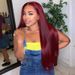 Wig woman wine red long straight hair with long bangs fashion chemical fiber headgear_ipsvogv.com