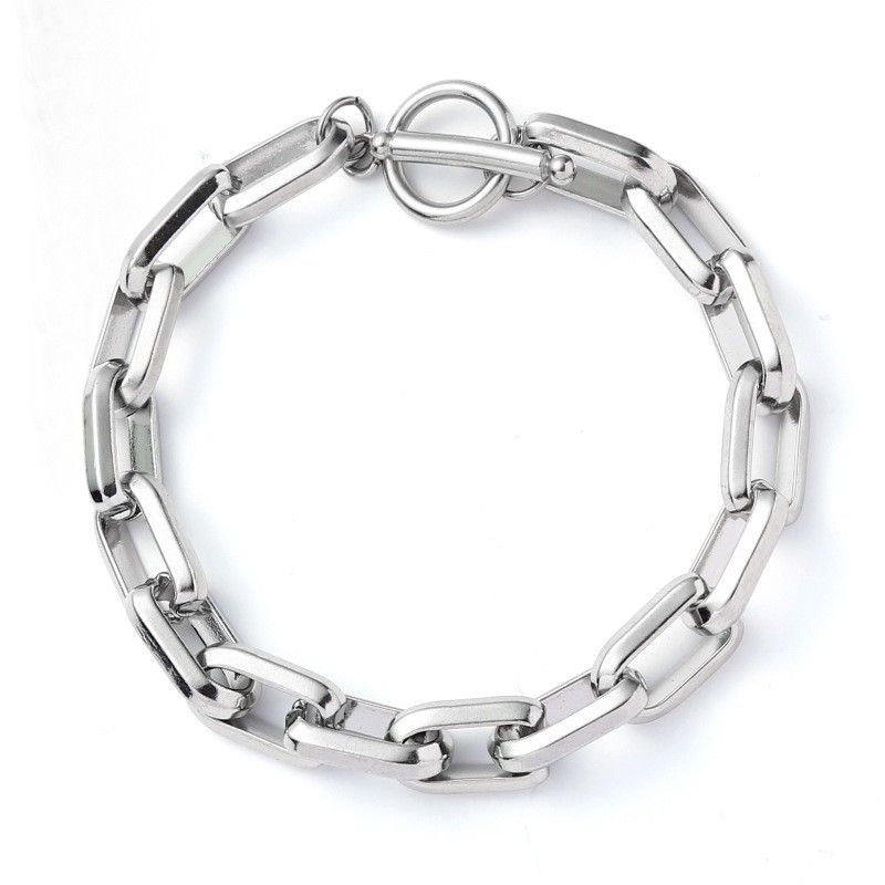 Rectangular OT Buckle Punk Hip Hop Stainless Steel Interlocking O Shaped Men's And W Omen's Titanium Steel One Word Buckle Cuban Bracelet_ipsvogv.com