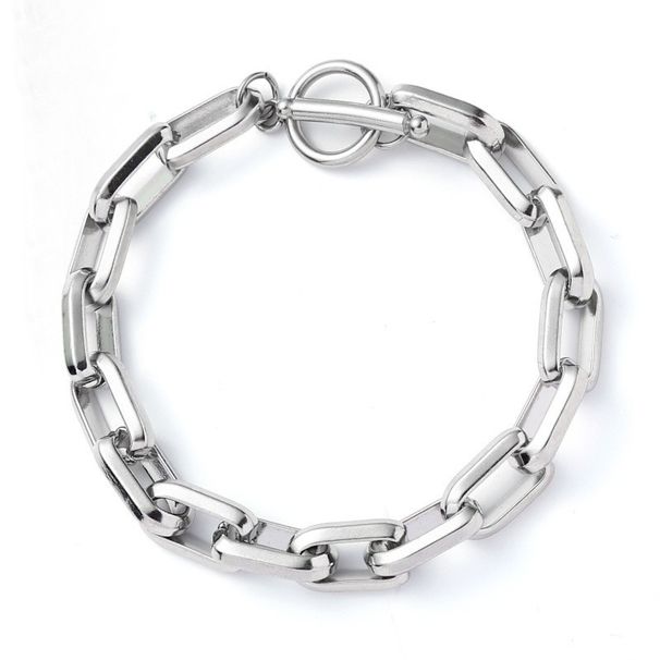 Rectangular OT Buckle Punk Hip Hop Stainless Steel Interlocking O Shaped Men's And W Omen's Titanium Steel One Word Buckle Cuban Bracelet_ipsvogv.com