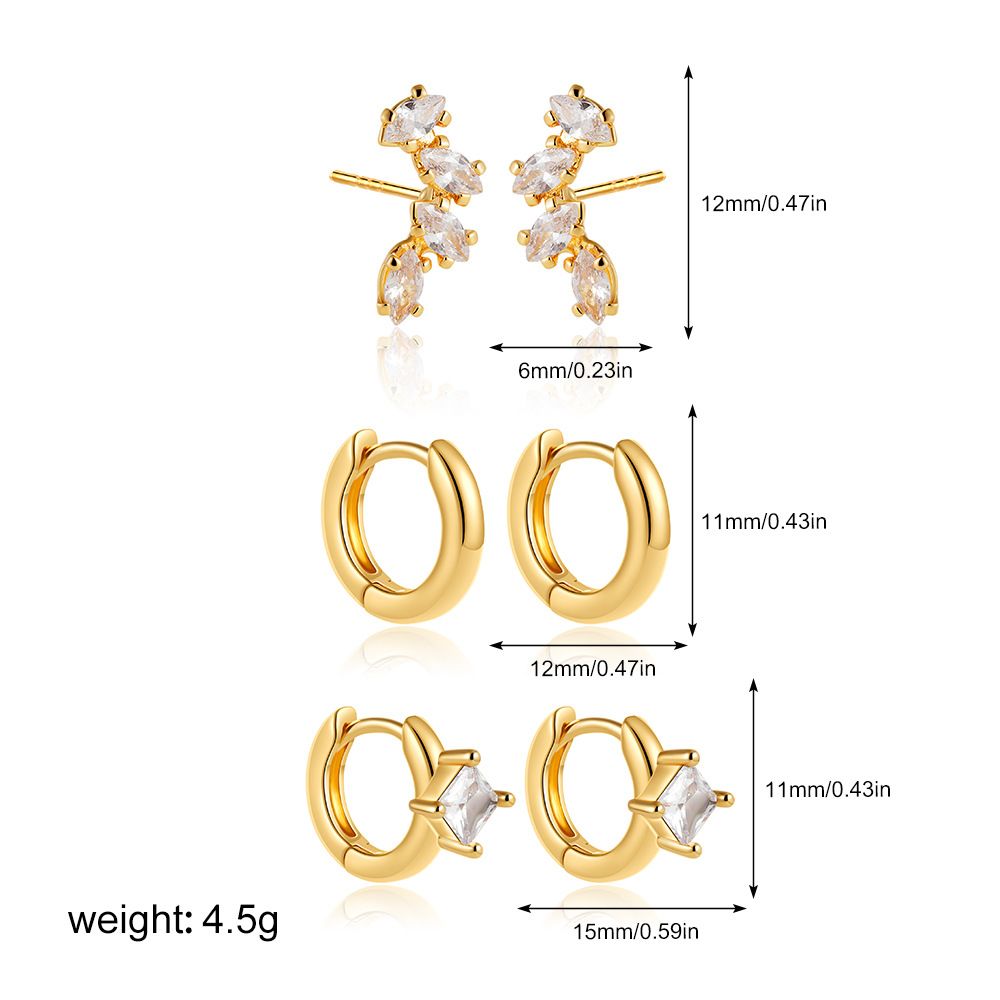 Women’s Jewelry Set Fashion Simple Temperament, Versatile Personality High End Stacking Zirconium Inlaid Earrings Three Piece Set_ipsvogv.com