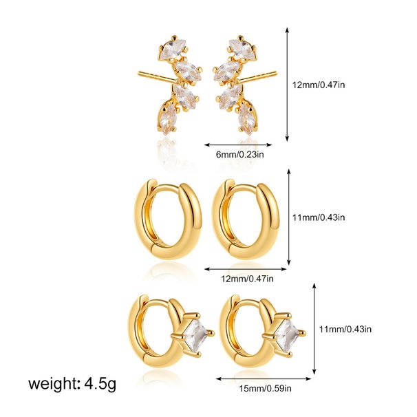 Women’s Jewelry Set Fashion Simple Temperament, Versatile Personality High End Stacking Zirconium Inlaid Earrings Three Piece Set_ipsvogv.com