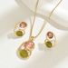 Forest Style Gemstone Necklace & Earrings Set | Korean College Jewelry | Inlaid Long Clavicle Chain For Women_ipsvogv.com