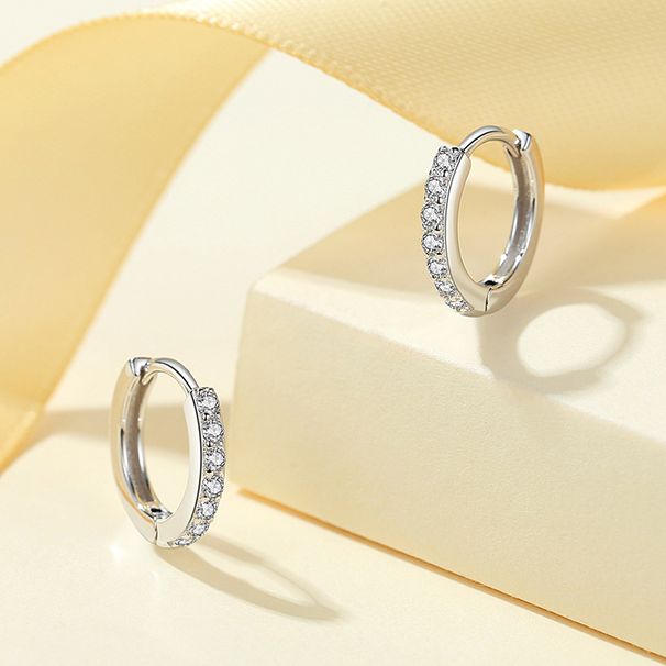 S925 Sterling Silver With Diamond Single Row Diamond Earrings Circle Simple Light Luxury Earrings_ipsvogv.com