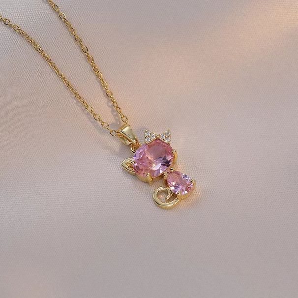 Micro-inlaid Diamond cute kitten necklace girl titanium steel non-fading South Korea fashion trendy all-match fresh_ipsvogv.com