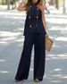 Women's new fashion casual backless solid color sleeveless suit wide-leg pants two-piece suit_ipsvogv.com