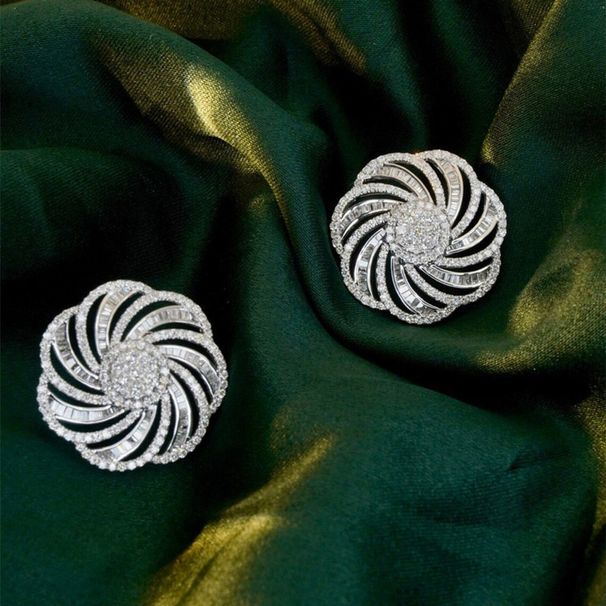 Cao Shi Inlaid Zircon With Women's Geometric Lines Floral Design Earrings, Fashionable And Elegant Earrings_ipsvogv.com