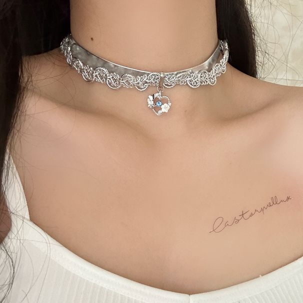 Silver Lace Double Layer Leather Cord Short Sweet Cool Girl Niche Choker High-end Sense Necklace_ipsvogv.com