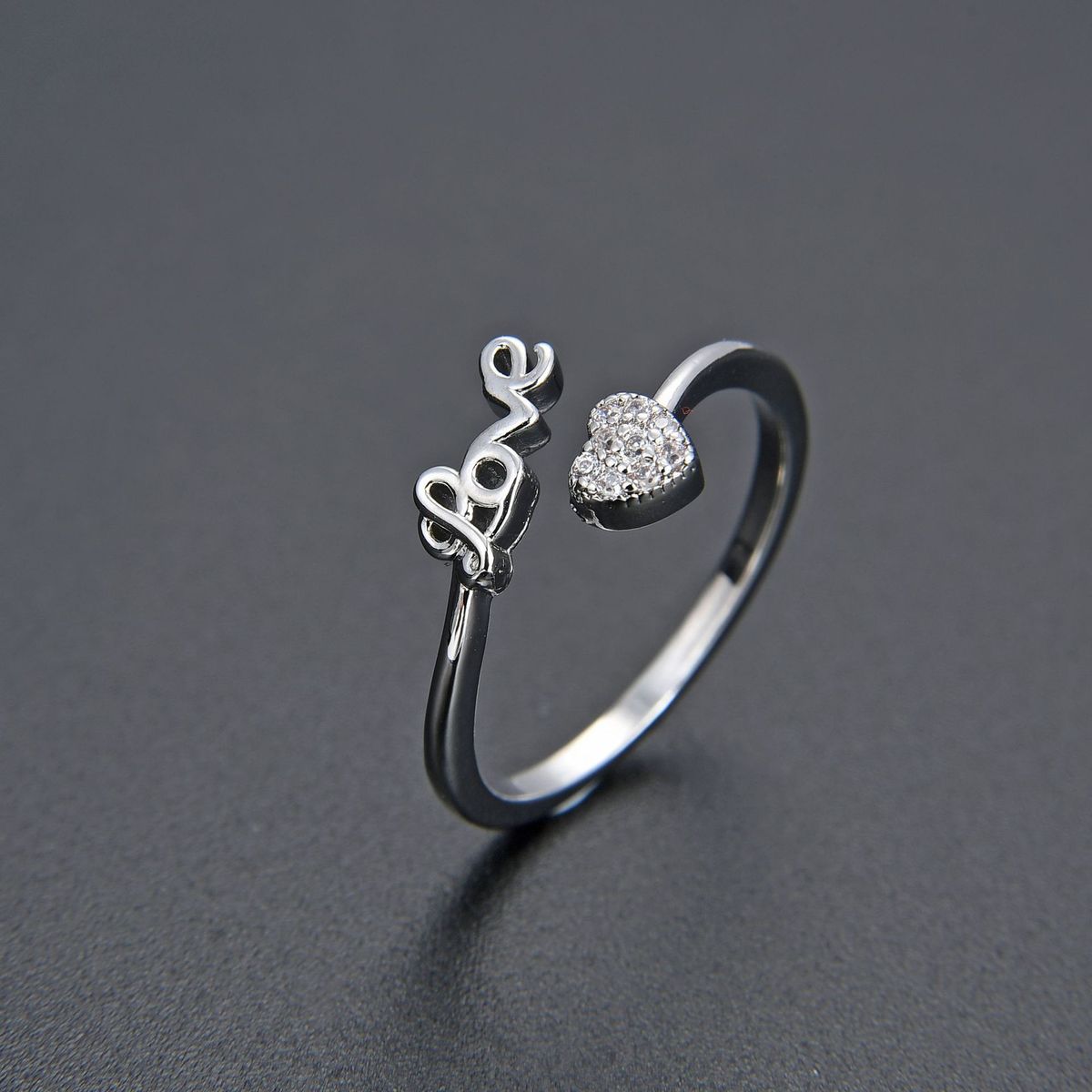 Unisex Temperament Sweet Love Love Diamond Zircon CZ Ring Opening Adjustable Female Light Luxury Style Hand Jewelry_ipsvogv.com