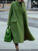 Women's solid color temperament commuting loose woolen green coat without lapels_ipsvogv.com