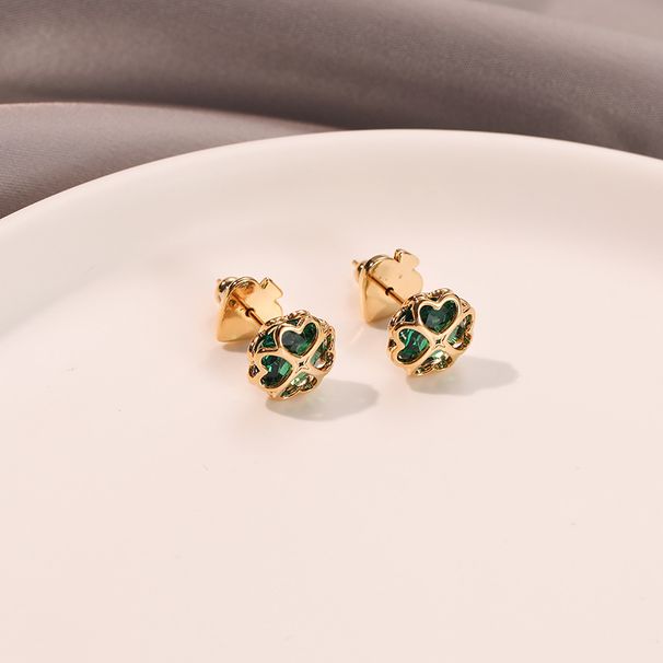 Four Leaf Flower Exquisite Small Earrings Female Green Flower Earrings Small Fragrant Design Temperament Earrings Trend_ipsvogv.com