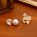 Women's Jewelry Enamel Oil Drip Asymmetrical Earrings Light Luxury Commuter Diamond Leaf Pearl Earrings Autumn And Winter_ipsvogv.com