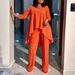 Women's Clothing fashionable temperament large size long sleeved tops wide leg pants suit_ipsvogv.com