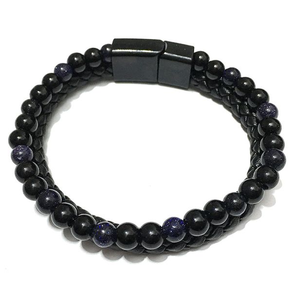 Volcanic Natural Stone Tiger Eye Beaded Bracelet For Men With Cowhide Cord And Agate Bangle Jewelry_ipsvogv.com