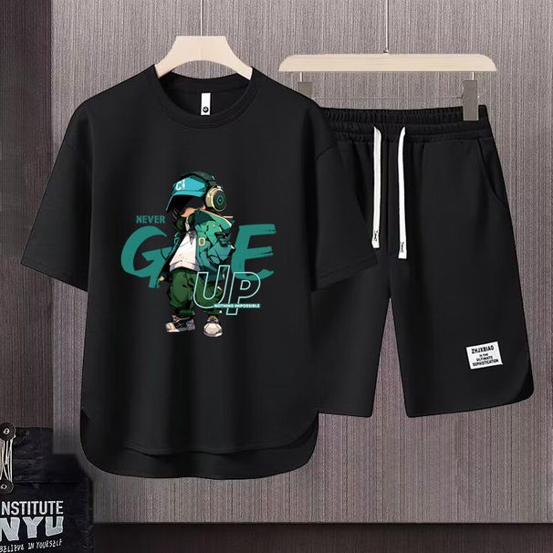 Men's Clothing 2024 Waffle Casual Summer Suit Men's Loose Teen Short sleeved T shirt Shorts Handsome Two piece Suit_ipsvogv.com