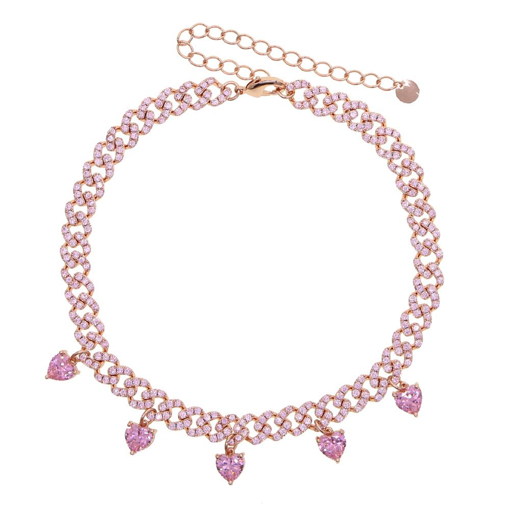 Jewelry & Accessories Cuban Chain 32+10 Extension Chain Women's Hip Hop New Necklace Inlaid With Heart Shaped White Powder Stone Pendant_ipsvogv.com