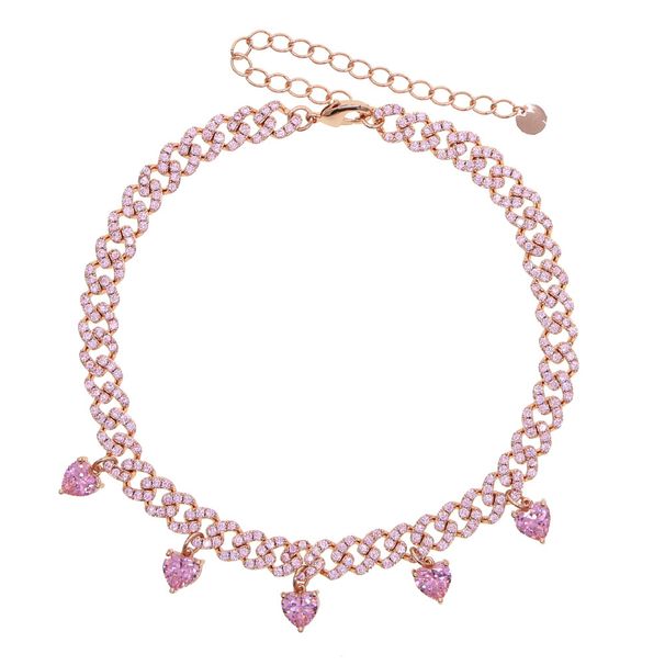 Jewelry & Accessories Cuban Chain 32+10 Extension Chain Women's Hip Hop New Necklace Inlaid With Heart Shaped White Powder Stone Pendant_ipsvogv.com