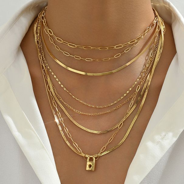 Personality Simple Style Multi Layer Necklace Female Fashion Niche Lock Design Long Chain Hip Hop Clavicle Chain_ipsvogv.com