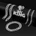 Hot Selling Crown KING Pendant Alloy Full Diamond Cuban Necklace Bracelet NK Chain 3-Piece Set_ipsvogv.com