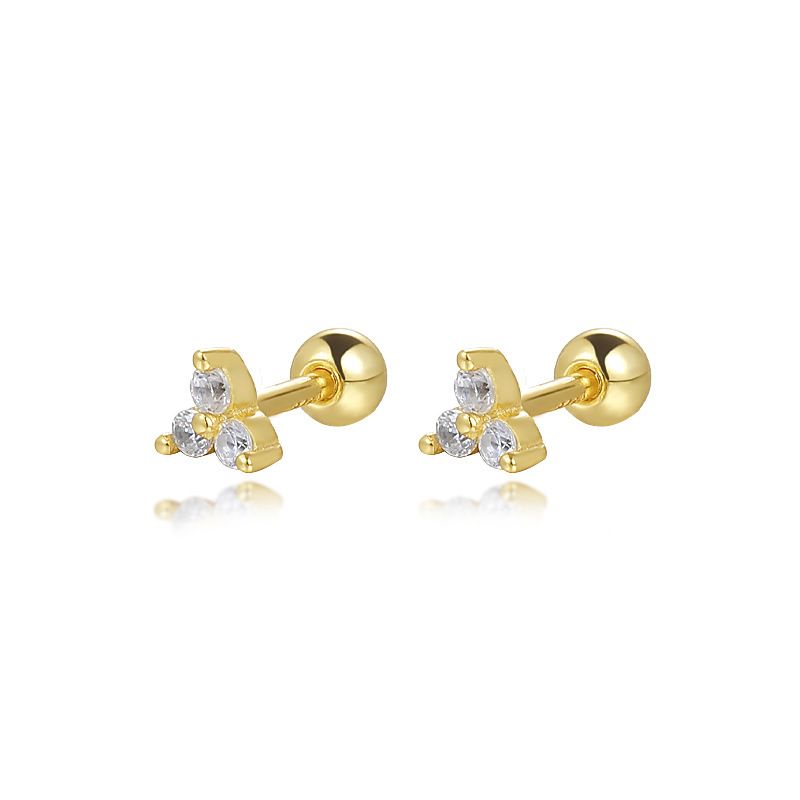 Women's Jewelry S925 Sterling Silver Triangle Colored Zircon Earrings Personality Geometric Lucky Clover Stacking Mini Earrings_ipsvogv.com