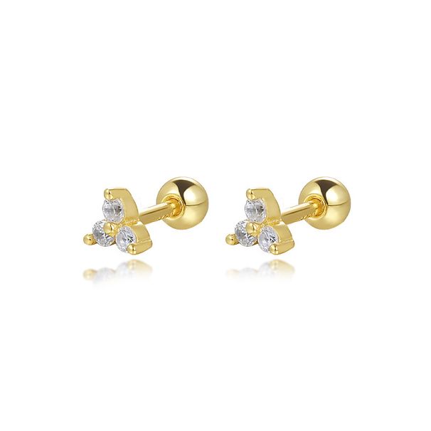 Women's Jewelry S925 Sterling Silver Triangle Colored Zircon Earrings Personality Geometric Lucky Clover Stacking Mini Earrings_ipsvogv.com