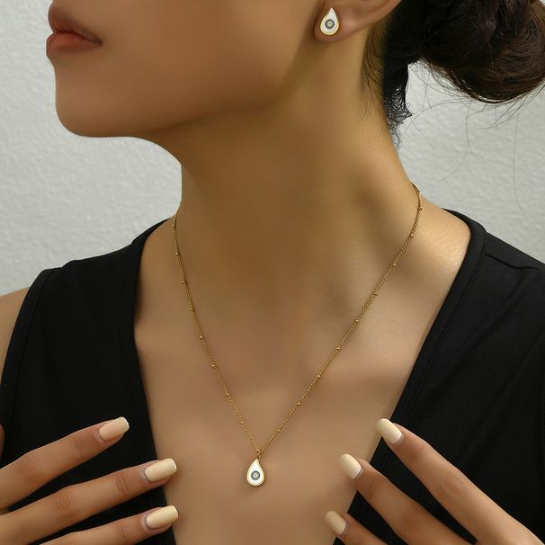 Geometric design style necklace earring set, simple drip oil asymmetrical earrings, fashionable and versatile collarbone_ipsvogv.com