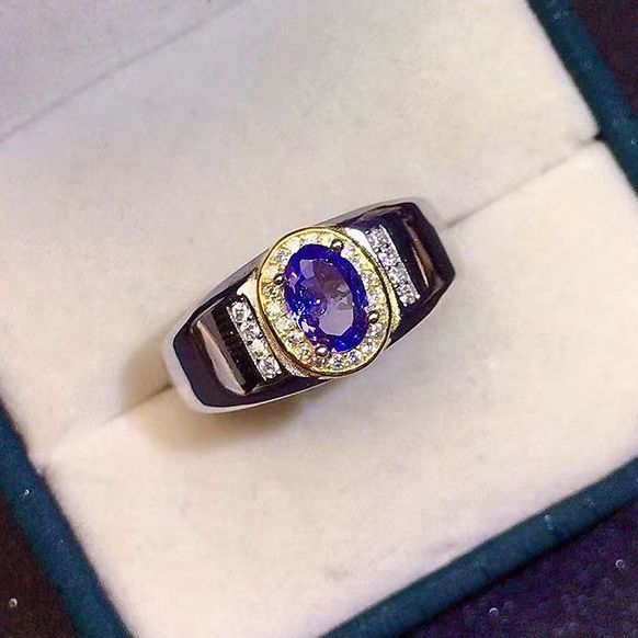 【 3091 People's Collection 】 S Silver Inlaid Natural Tanzanite Men's Ring, Fashionable Color, Beautiful Lively, Suitable_ipsvogv.com