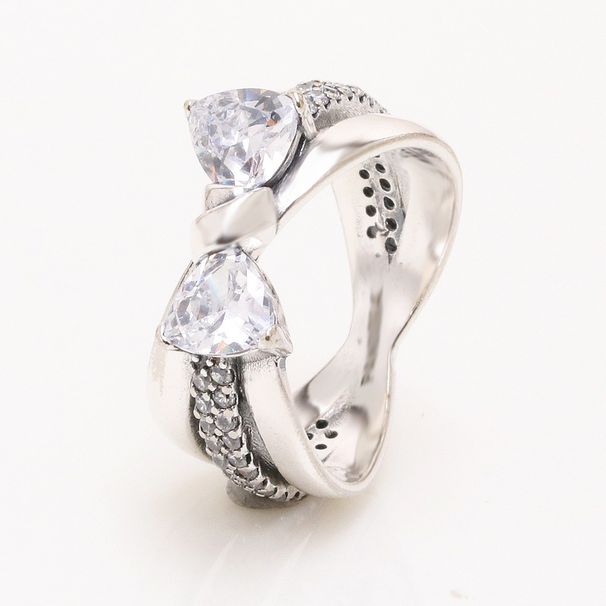 Women's Jewelry Heart-Shaped Bow Ring With Sparkling Ribbon Design, Elegant Crossed Loop Band For Daily Wear Or Special Occasions_ipsvogv.com