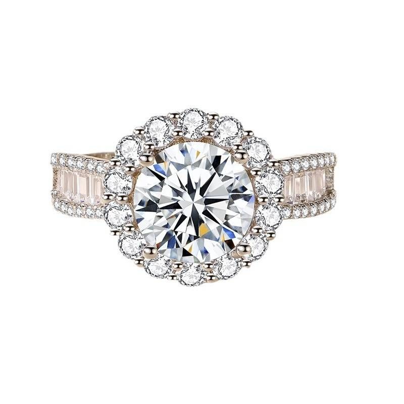 Sterling Silver Ring For Women New Classic Round 3ct Moissanite Diamond Ring Silver Ring Setting High Carbon Diamond Ring_ipsvogv.com