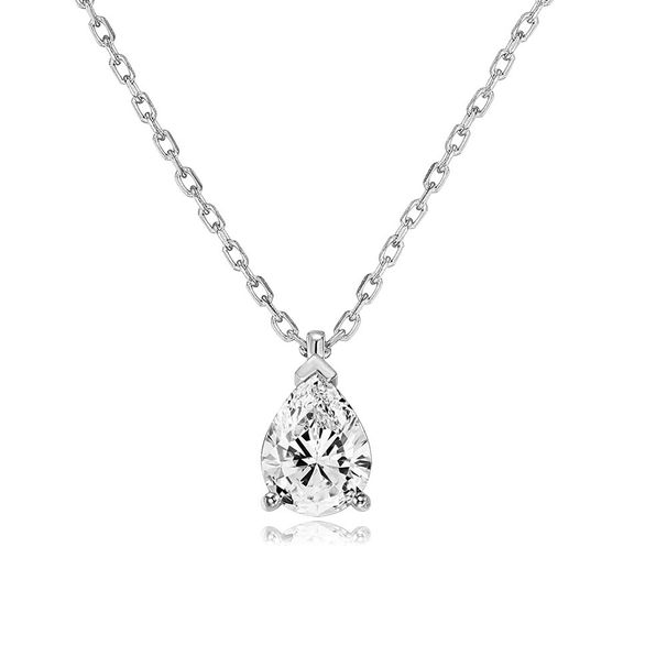 Unisex water drop pear shaped women's pendant necklace Single diamond zircon plated real gold clavicle chain_ipsvogv.com