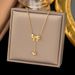 Butterfly Bow, Sand Gold, Simple And Sexy Women's Necklace, Heart-shaped Tassel Pendant, Long Titanium Steel Lock Chain_ipsvogv.com