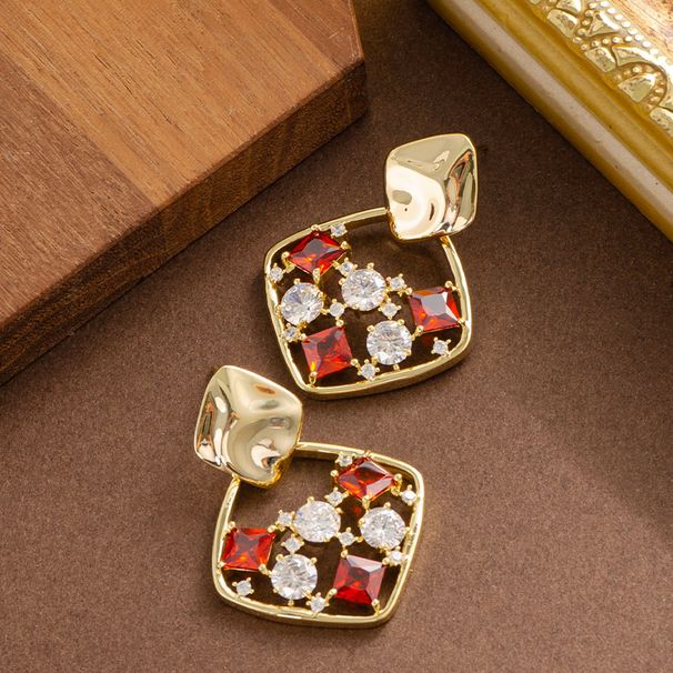 Korean Version Exquisite Fashionable Diamond Studded Colored Zircon Geometric Square For Women With A Sense Of Luxury_ipsvogv.com
