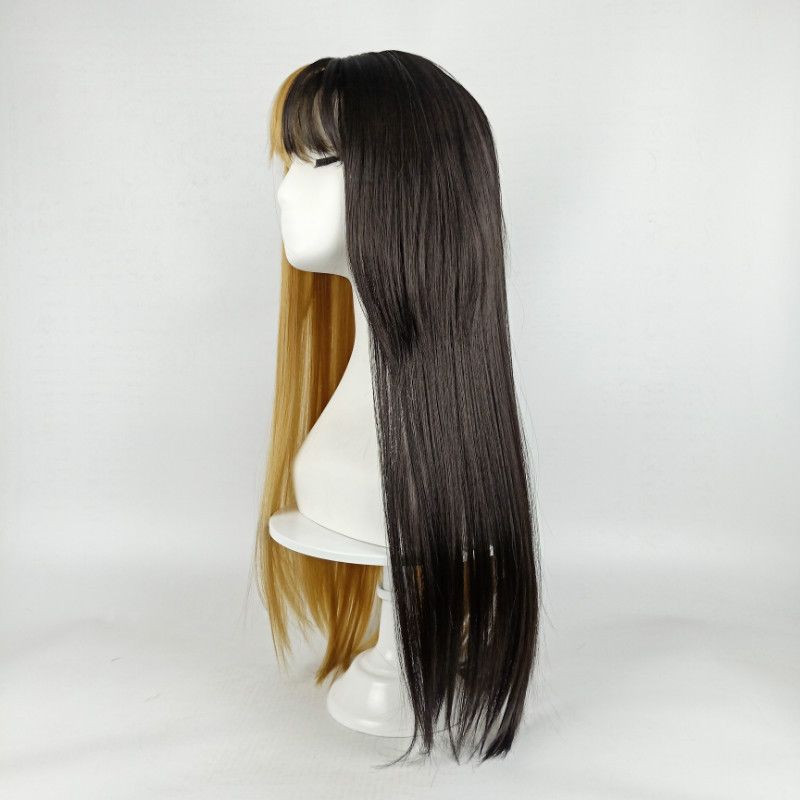 wig female long straight hair air bangs two color yin and yang head Halloween cos chemical fiber wig set_ipsvogv.com