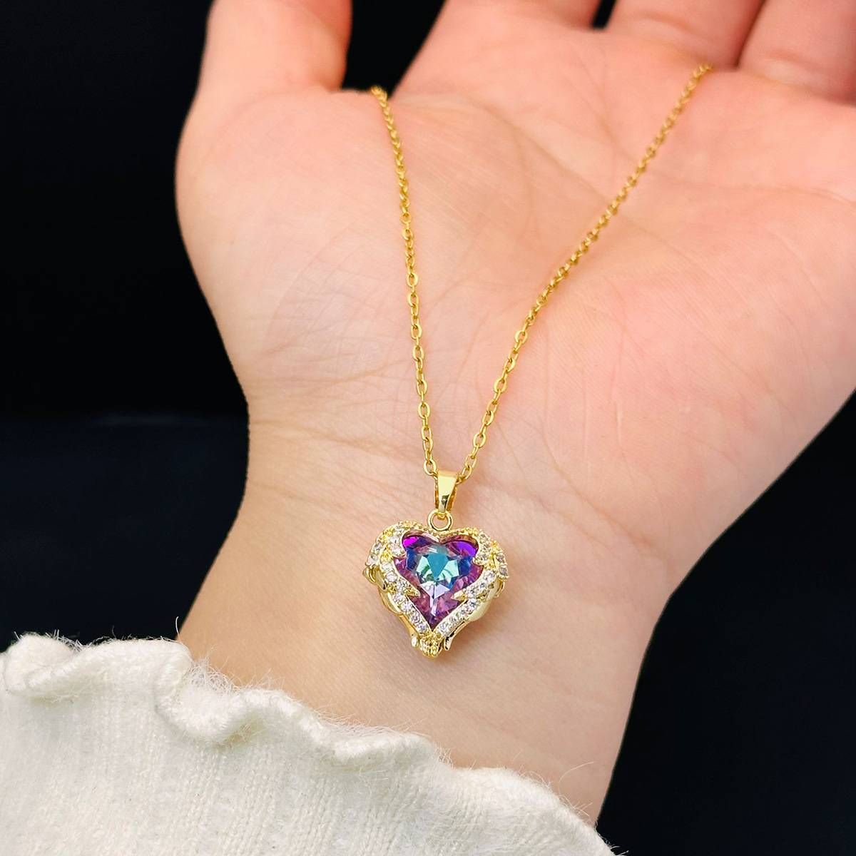 New Arrivals Gold Plated Angel Wing Love Heart Pendant For Women Jewelry Titanium Steel Crystal Necklace Choker Korean Elegant Wholesale_ipsvogv.com
