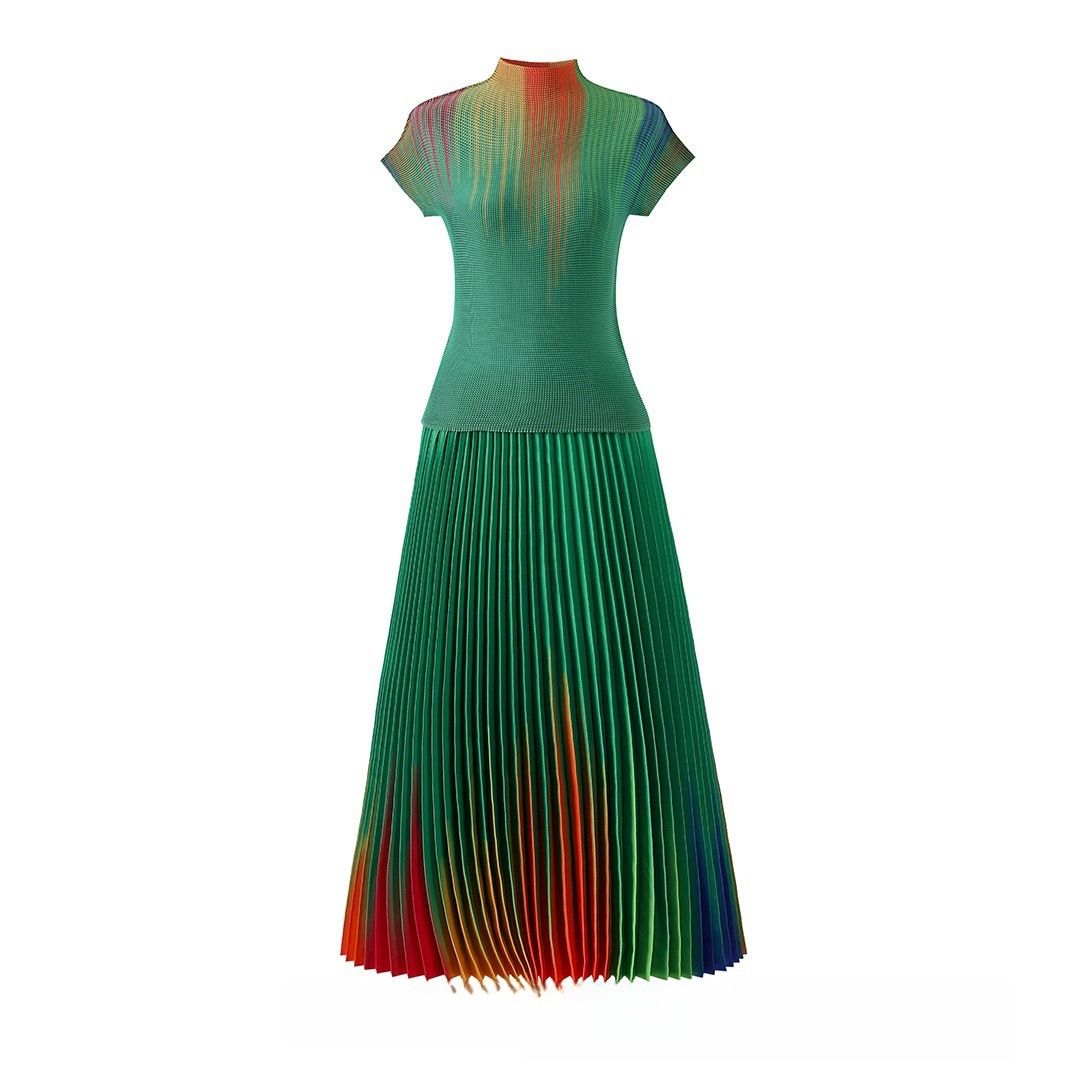 Women's Clothing rainbow print short sleeved loose skirt women's two piece suit_ipsvogv.com