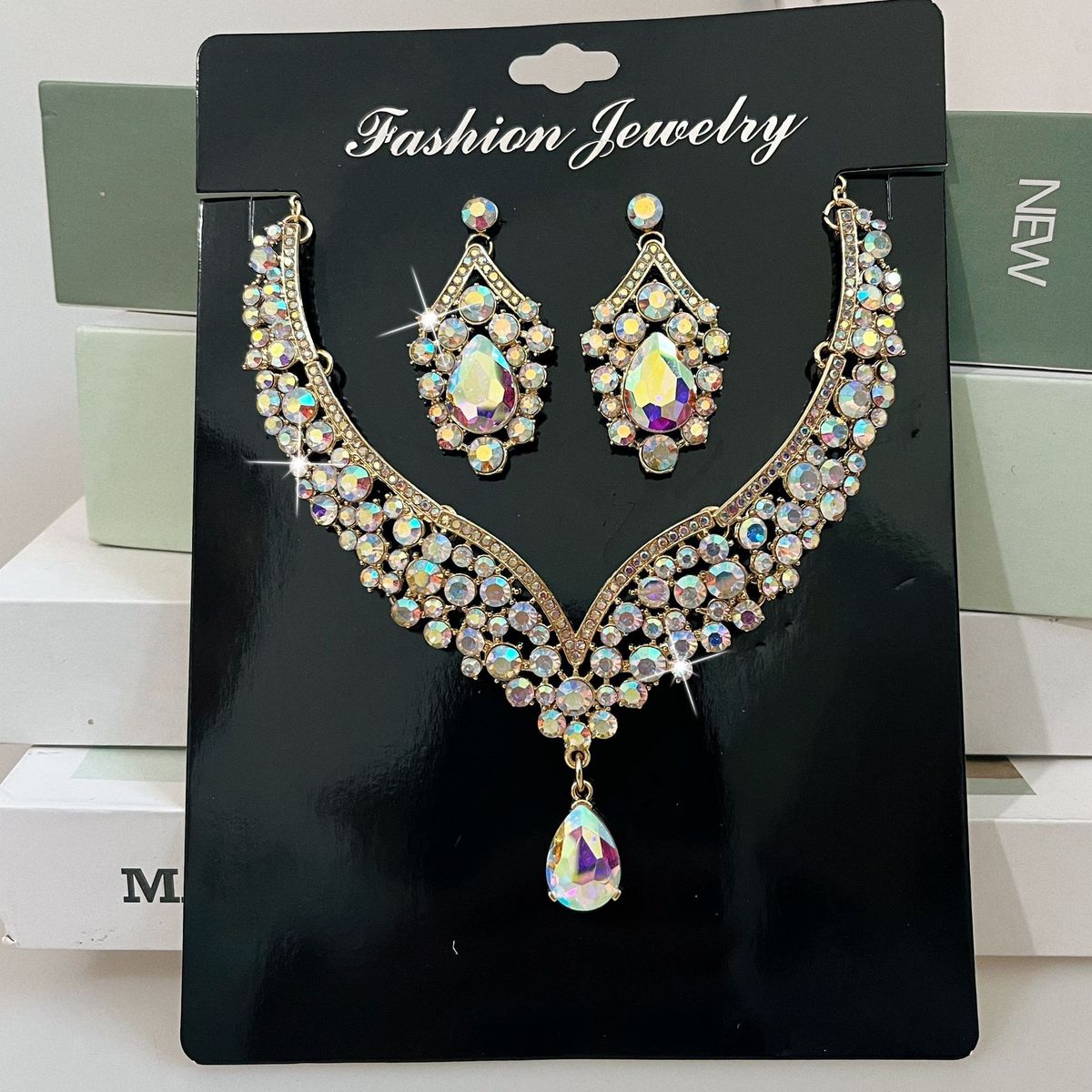 2024 Exaggerated Necklace Earrings Big Set Luxurious Crystal Jewelry For Banquet Wear_ipsvogv.com