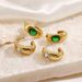 Unisex Hot Selling Fashion Simple Metal Oval Green Emerald Gold Plated Stainless Steel Earrings_ipsvogv.com