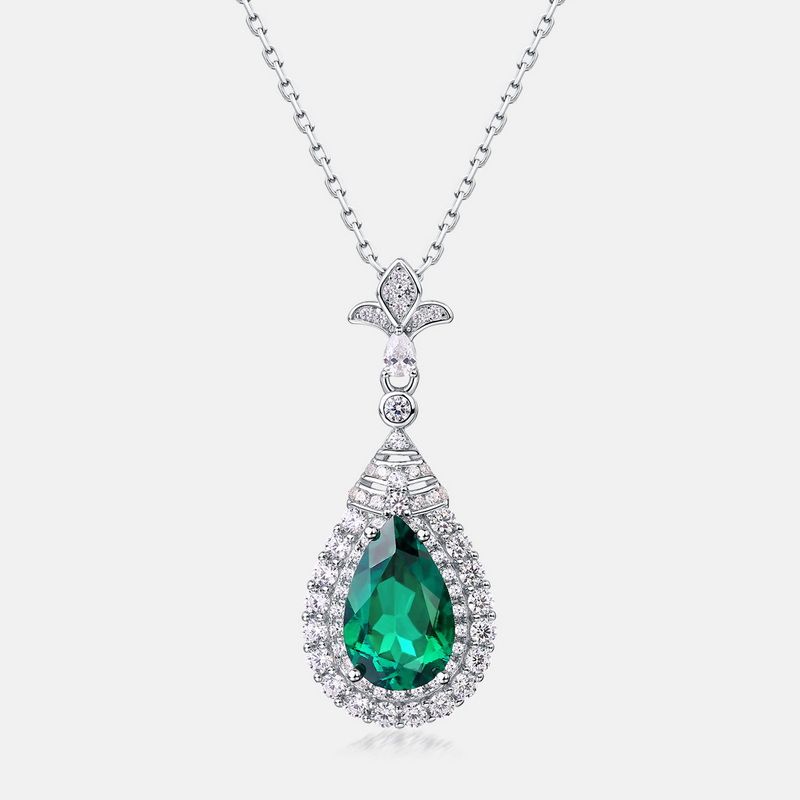 cultivated Emerald Drop Pendant S925 Silver Inlaid With Colored Gemstone Clavicle Pendant Retro Temperament For Mother_ipsvogv.com
