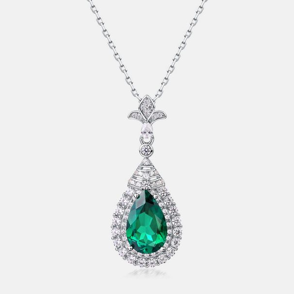 cultivated Emerald Drop Pendant S925 Silver Inlaid With Colored Gemstone Clavicle Pendant Retro Temperament For Mother_ipsvogv.com