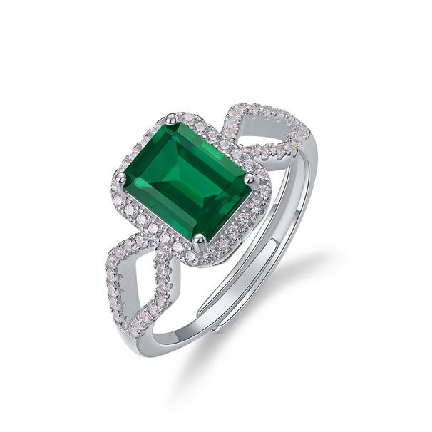 new Small Octagonal Cultivated Emerald Ring Female S925 Silver Full Inlaid Colored Gemstone Finger Ring Light Luxury Retro_ipsvogv.com