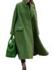 Women's solid color temperament commuting loose woolen green coat without lapels_ipsvogv.com